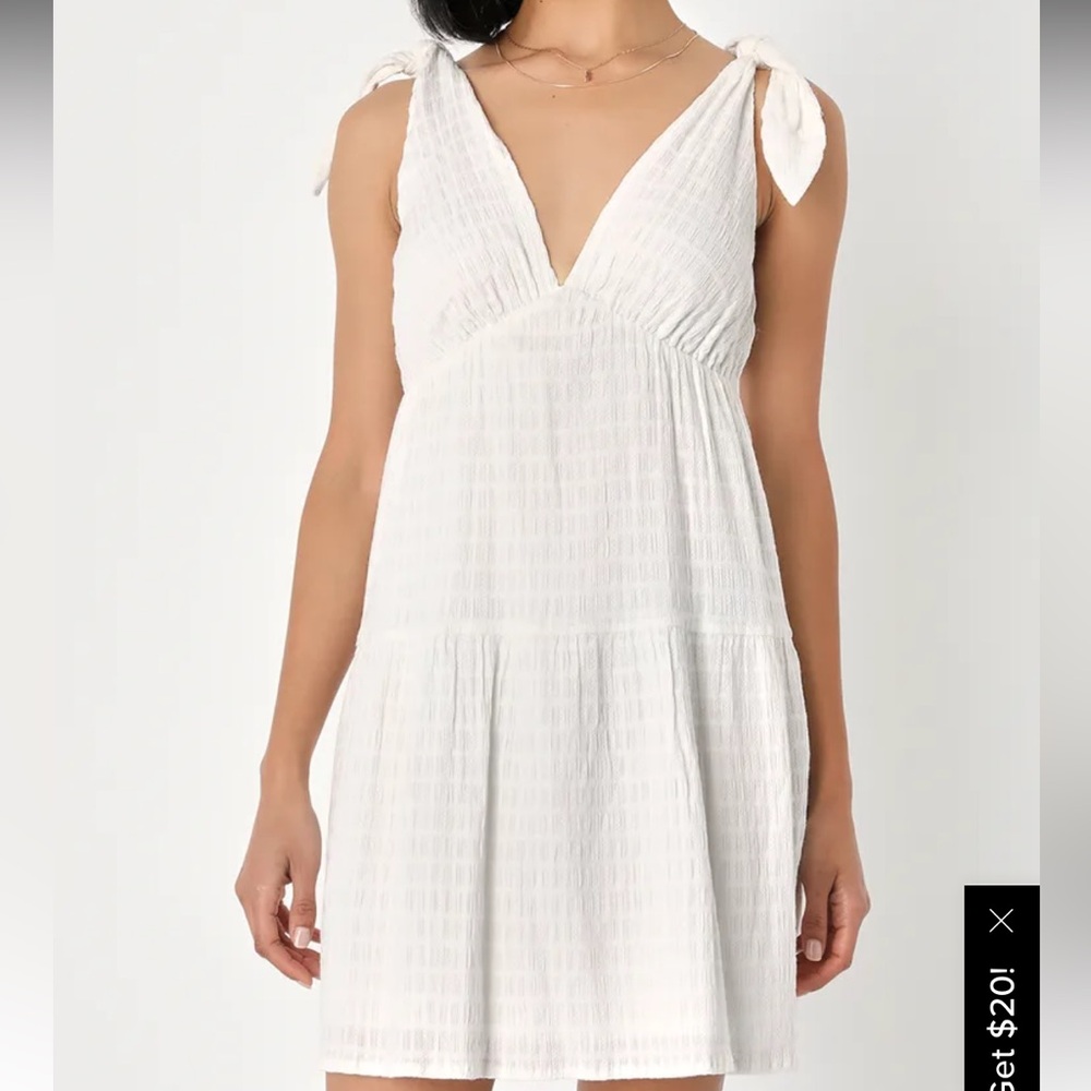 NWT Lulu’s Daydream Aura White Embroidered Tie-Strap Babydoll Mini Dress